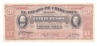 Mexican Revolution Estado de Chihuahua 20 Pesos Banknote Peso Mexico Currency 