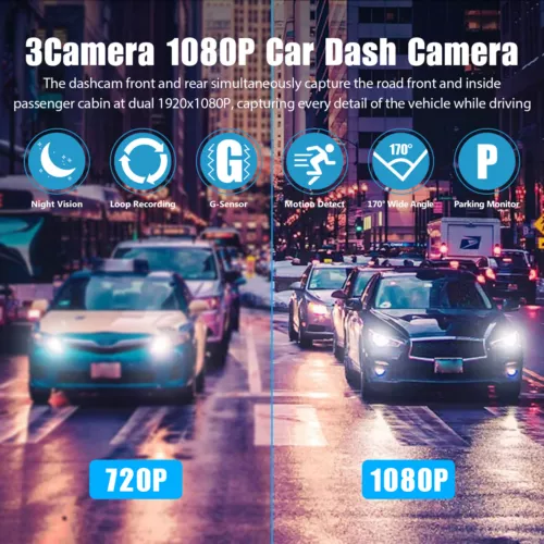 HD 1080P Car Dual Lens Dash Cam Front/Rear/Inside Video Recorder Camera G-sensor - Picture 3 of 14