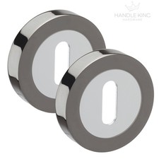Key Lock Keyhole Escutcheon Pairs(2) Duo Black Nickel & Polished Chrome Finish