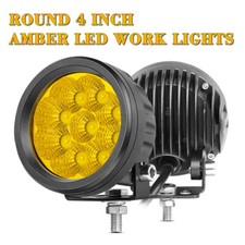 2x 4 Amber Led Round Driving Light Flood Beam Offroad Truck Fog Light Pods Us