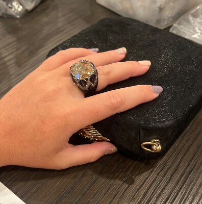 Swarovski ring Black enamel and golden shadow stones By Michelle Monroe size 9