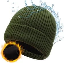 Unisex Waterproof Merino Wool Beanie Warm Fleece Lined Rainproof Windproof Hat