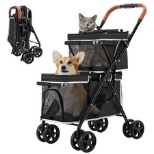 Double Pet Stroller for Dogs and Cats, One-Hand Folding Dog Stroller Travel C...