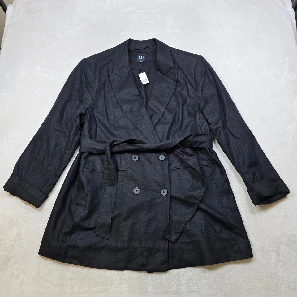 Blazer GAP Lino Doble Pecho Cinturón Mujer XL Negro Chaqueta NUEVO Foto 2 de 4