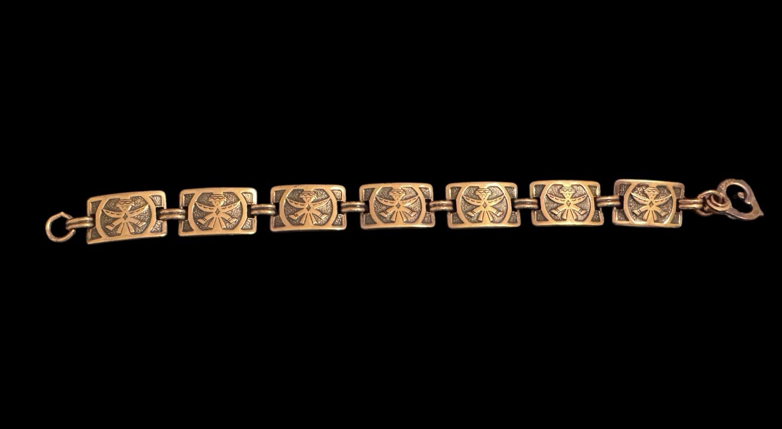 Vintage Solid Copper Link Panel Bracelet Kachina … - image 1