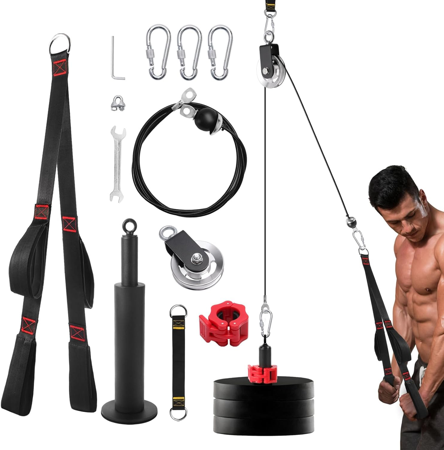 Fitness LAT and Lift Pulley System, Upgraded Weight Cable Pulley LAT Pull down M