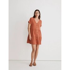 Madewell Button-Front Tiered Mini Dress XS Salvaged Barn Lightspun Cuff-Sleeve