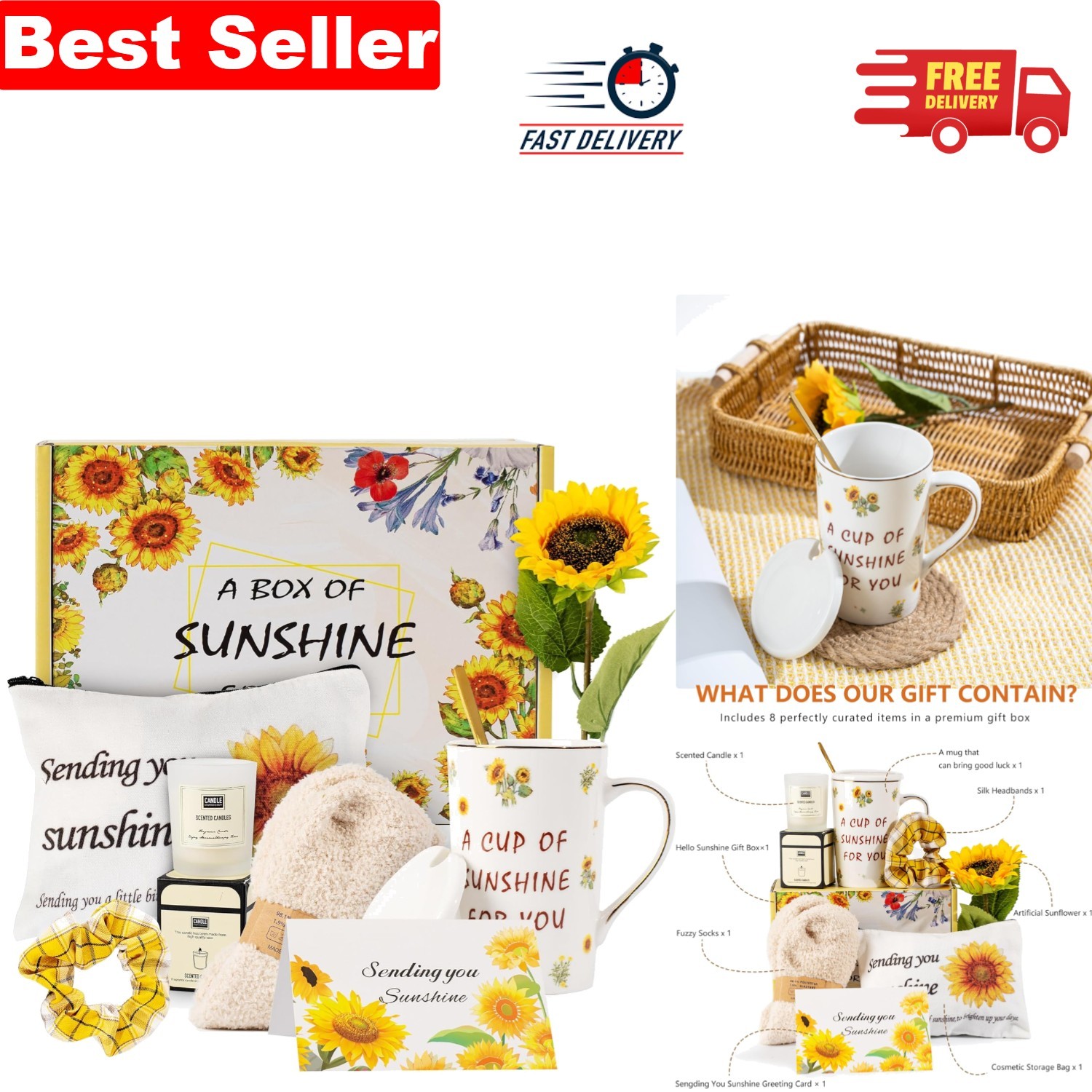 Thoughtful Get Well Soon Gift Box - Bright Sunflower Design & Cozy Treats