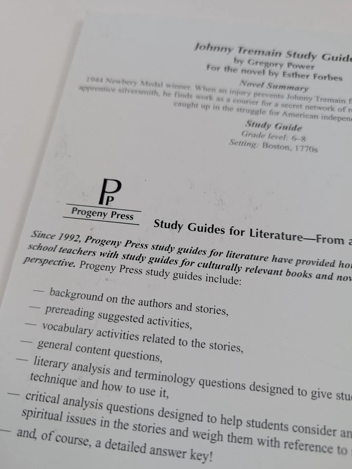 Johnny Tremain Study Guide By Gregory Power Progeny Press Grade 6-8 - Image 3 of 4