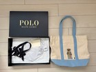 Polo Ralph Lauren Bear Embroidered Tote Canvas Bag Cream Blue
