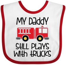 Inktastic Firefighter Daddy Plays With Trucks Baby Bib Truck Fire Childs Apparel