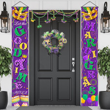 Mardi Gras Door Banner Porch Sign, Purple Gold Green Mardi Gras Decorations for