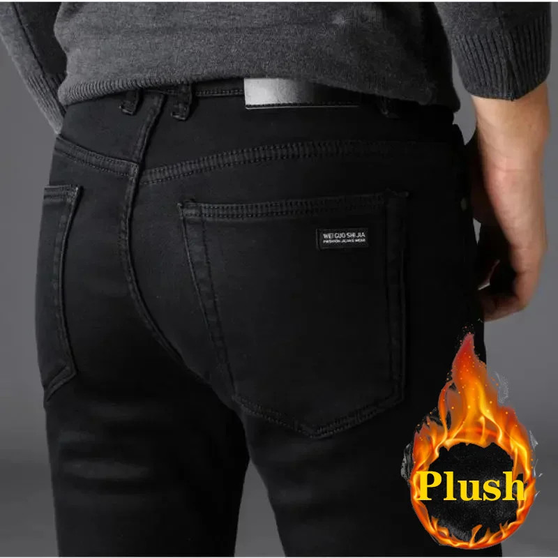 Hombre Clasico Negro Biker Suave Elastico Mezclilla Primaver