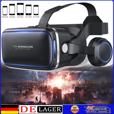 Smartphone 3D VR Brille mit Kopfhörern Virtual Reality Smart Glasses für 4'' - 6''