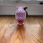 Vintage Fenton Hobnail  Cranberry Opalescent 4" Ruffled-Edge Vase.  Nice!