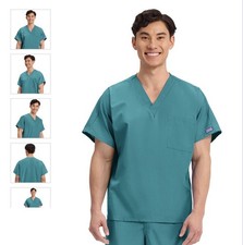 Cherokee Workwear Originals Unisex Teal Blue V-Neck Scrub Top 4777 TLBW Size M