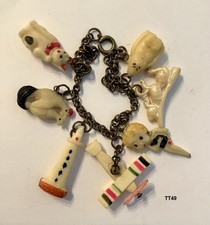 7 Lot Airplane Betty Boop Mating Chickens Neko Cat Celluloid Charm BRACELET