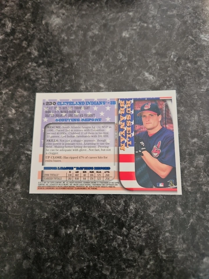 1997 Bowman Chrome Russell Branyan International Refractor RC Cleveland Indians - Image 2 of 2