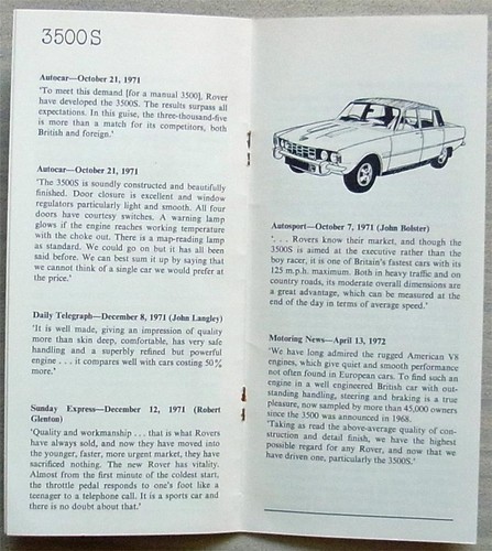 ROVER Press Comments Brochure May 1972 #837/5/72 RANGE ROVER 3500S 2000 - Picture 4 of 4