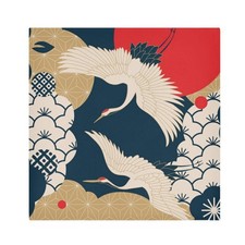 Cloth Napkins Set of 6 Japanese White Crane Printed Decorative Polyester Dinn...