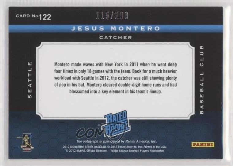 2012 Panini Signature Series Rated /299 Jesus Montero #122 Rookie Auto RC - Image 2 of 2