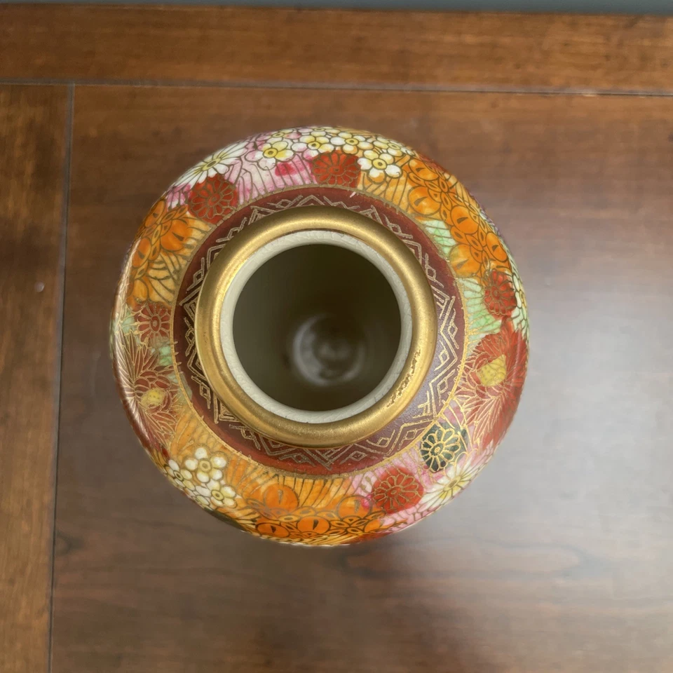 Antiguo Jarrón Japonés Satsuma Mil Flores Período Meiji Firmado ¡HERMOSO!! Foto 4 de 4
