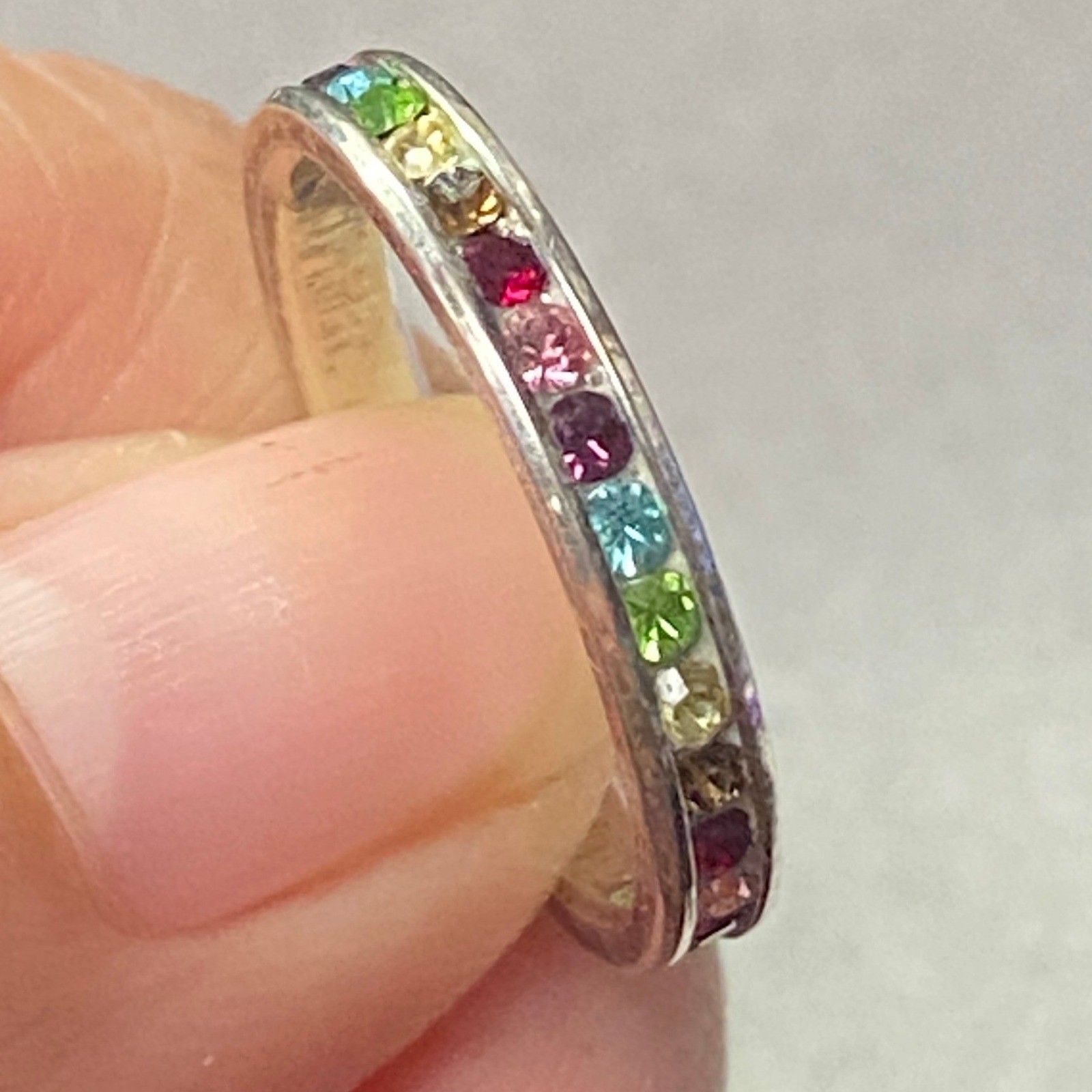 Vibrant Rainbow Multi Gemstone Stacking Eternity … - image 5