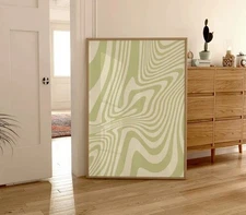 Green Abstract Print, Retro Trendy Wall Art, Funky Groovy Printable Poster