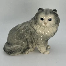Vintage Coopercraft Porcelain Large Grey Cat Figurine  MCM Mid Century design