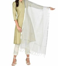 Women Plain Cotton Silk Dupatta Beautiful Causal Dress Scarf Stole Silver