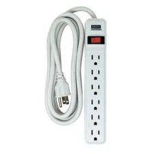 Indoor 6 Outlet Power Strip with White 8' Power Cord Switch, Overload Protection