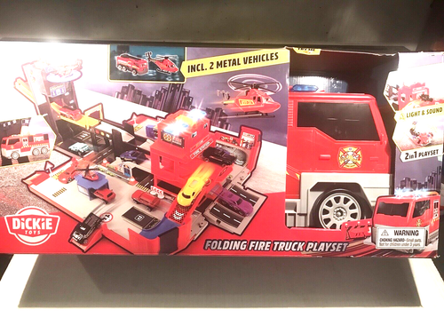 Fire Truck Playset 2 In 1 & Light and Sounds Dickie Toys Folding Ages 3+ NEW