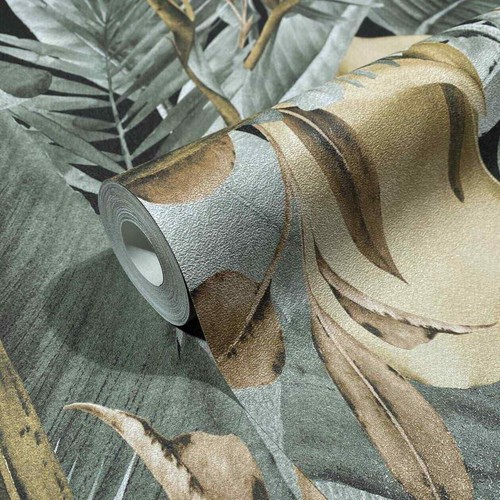 Vliestapete 47417 Monstera Farn Blüten Calla Anthrazit Braun Marburg (5,28€/1qm) - Bild 2 von 3