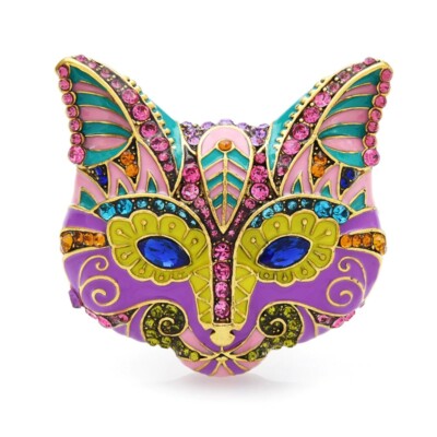 Enamel Cat Head Brooches Rhinestone Animal Women Party Pins Fashion Jewelry Gift