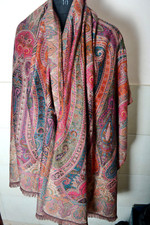 ANTIQUE STYLE COLORS JAMAVAR SHAWL CASHMERE BLEND WRAP  PASHMINA JAMAWAR