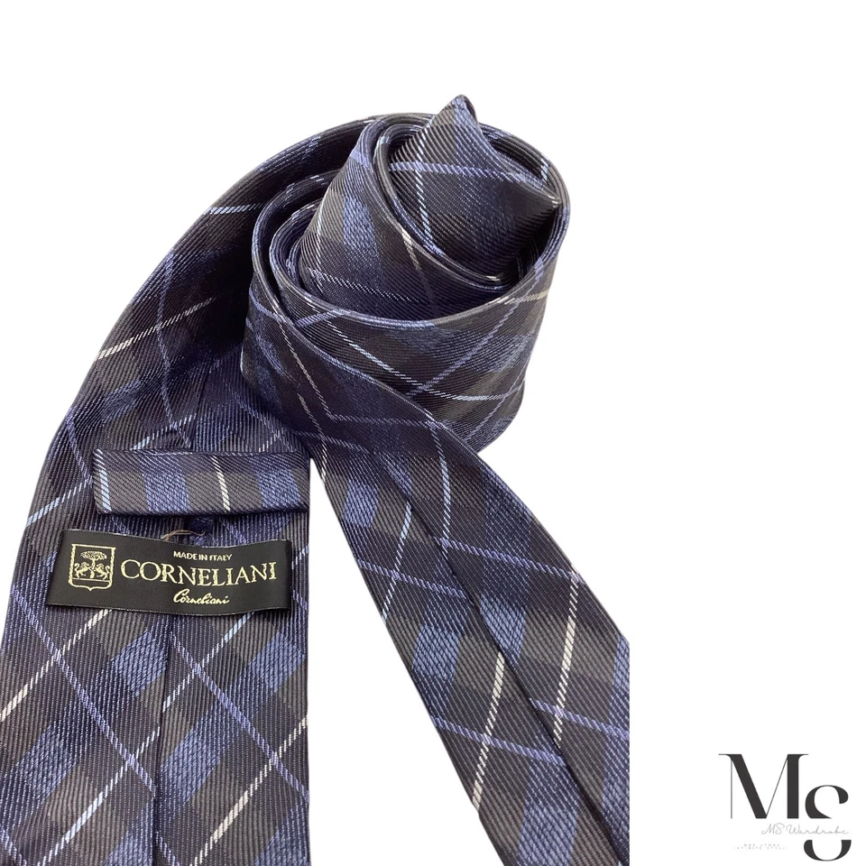 Corbata de seda CORNELIANI azul a cuadros y cuadros hecha en Italia W:2,75" EXCELENTE ESTADO Foto 4 de 4