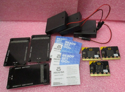 3x BBC micro:bit v1 Go Start Kit w/Microbit, AdapterBoard, Battery Pack & Guide