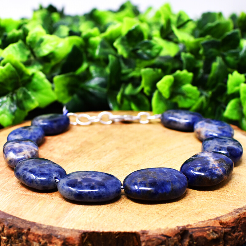 165.00 Cts Natural 7 Inches Long Blue Sodalite Oval Beads Bracelet