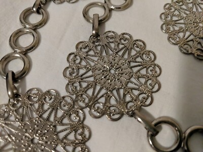 Chain Link Belt Women Silver Tone Medallion Belly Body Metal 