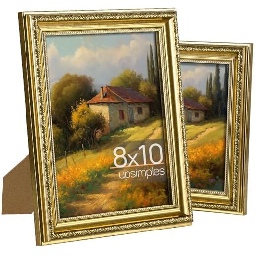 Picture Frame with Real Glass, 2 Pack Ornate Vintage Picture Frames 8x10 Gold