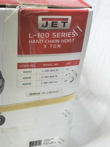 JET 3 Ton L-100 Series Hand Chain Hoist 20 ft. Lift, L100-300-20, 103220 - Picture 7 of 12