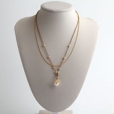 TORY BURCH KIRA PEARL PENDANT NECKLACE Rolled Brass / Vachetta