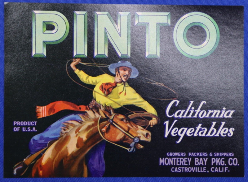 Original Vintage 1950s Pinto California Vegetables Label Castroville California