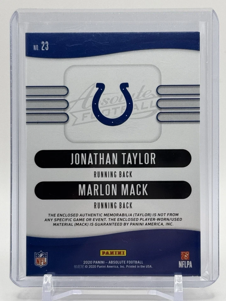 2020 Absolute Jonathan Taylor Marlon Mack Team Tandem Dual Relic /49 Colts RC - Image 2 of 3