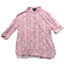 FDJ French Dressing 14 Pink White Striped Roll Tab Sleeve Blouse 100% Viscose
