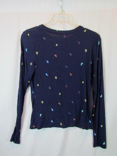 NWOT Selfie Long Sleeve Navy W/ Multi Colored Cactus Crew Neck Sz Small - Picture 4 of 5