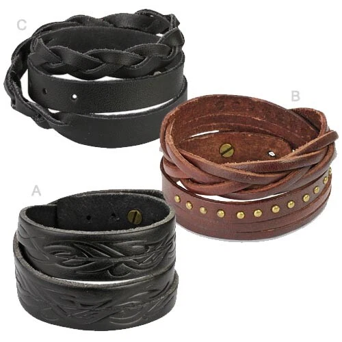 Bracelet En Cuir Pour Hommes Brun Noir Rocker Biker Surfer LB20 - Photo 1/1