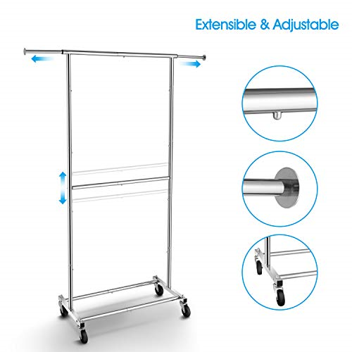 Simple Trending Double Rod Clothing Garment Rack, Rolling Clothes