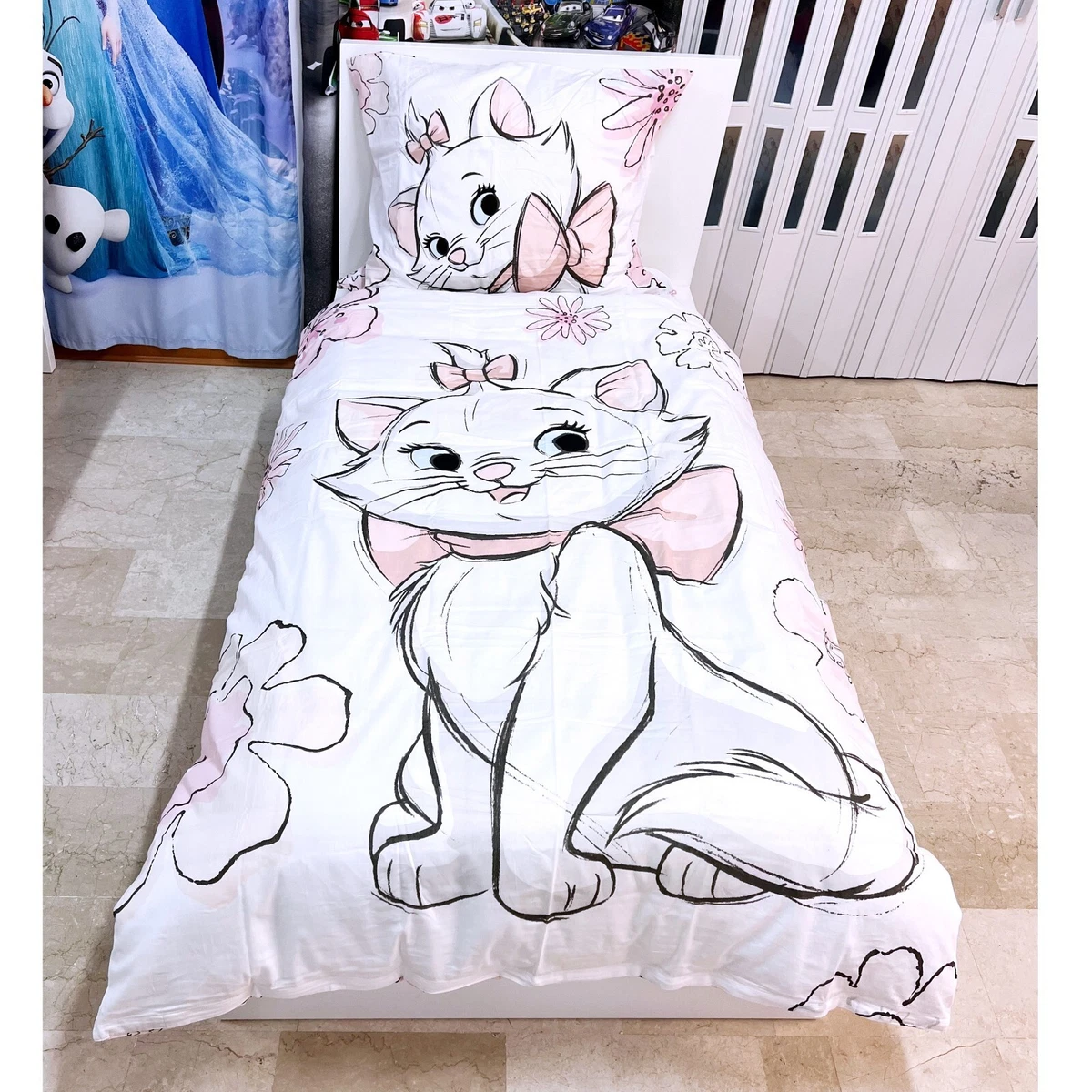 Set Copripiumino per Bambini Set Biancheria da Letto Animali con Federa 50x75 cm Floreale Rose Love Kitten Orange Black Cat and Dog Pattern Copriletto in Poliestere (Grigio, 135 x 200 cm