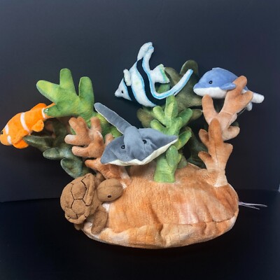 FAO Schwarz Coral Reef Plush Toy Sea Creatures Dolphin Stingray Turtle Fish 12''